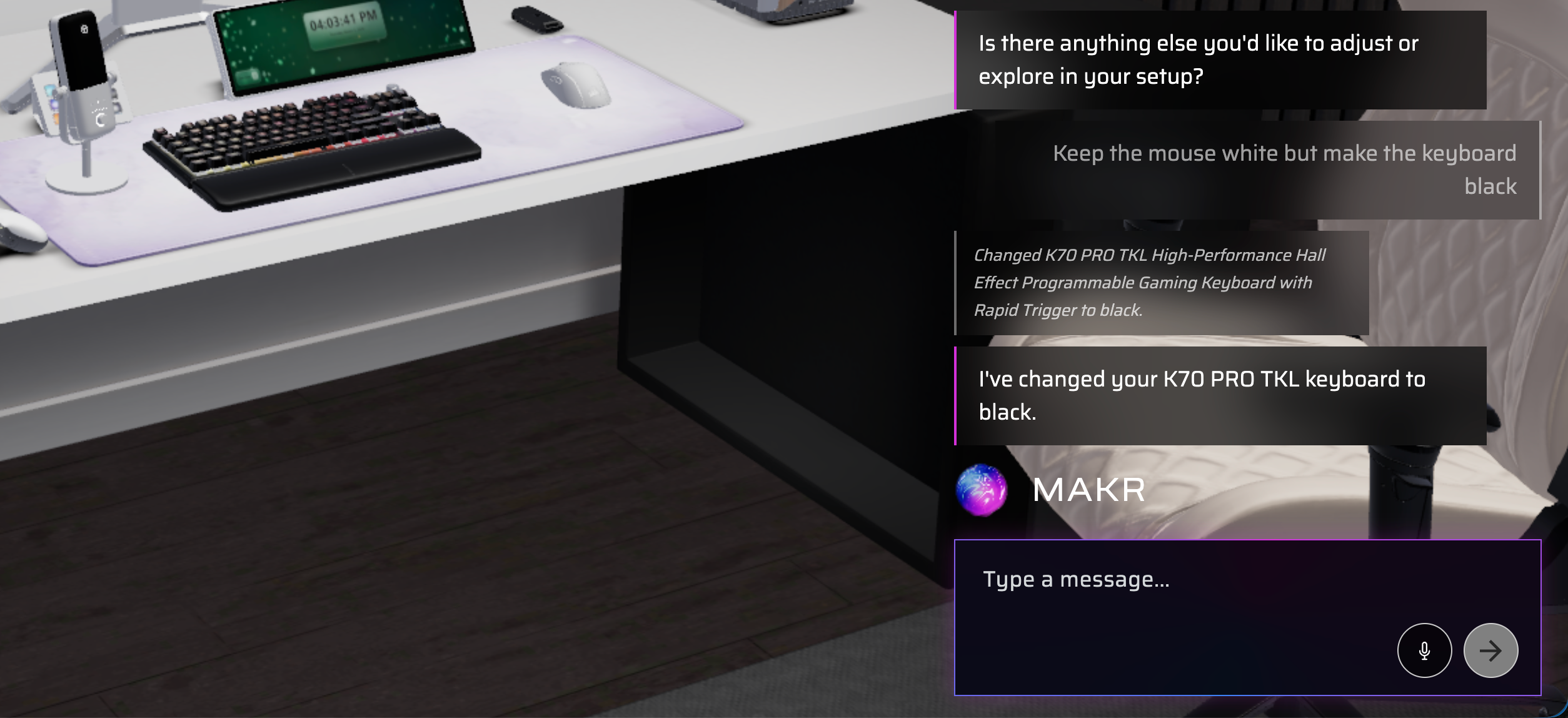 MAKR changing a single product's color after the user requests the keyboard stay black while everything else is white