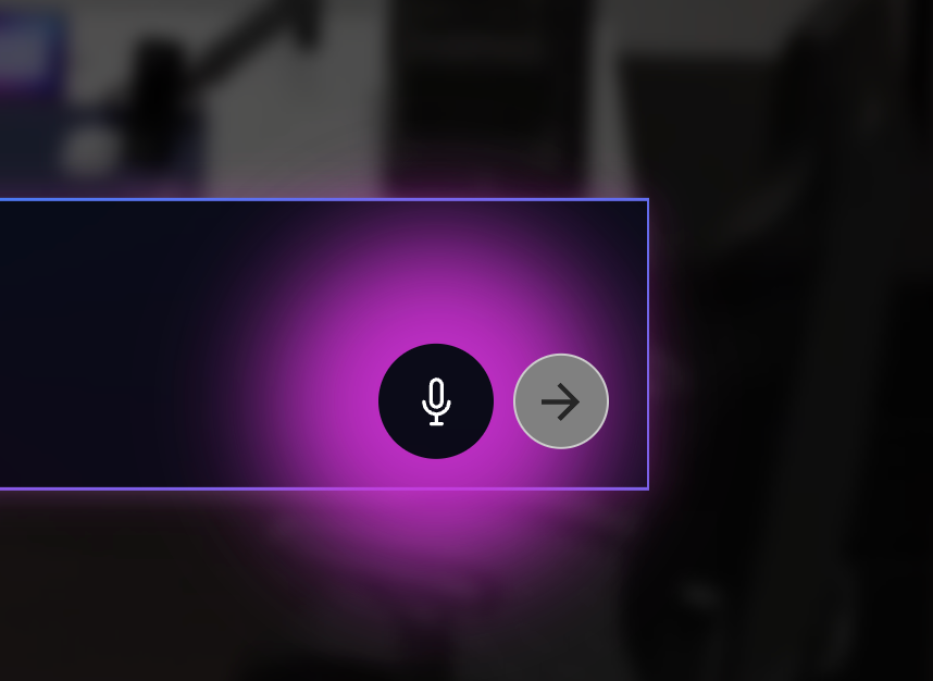 Chat panel in Corsair Atelier showing the microphone button highlighted, ready to activate voice mode with MAKR